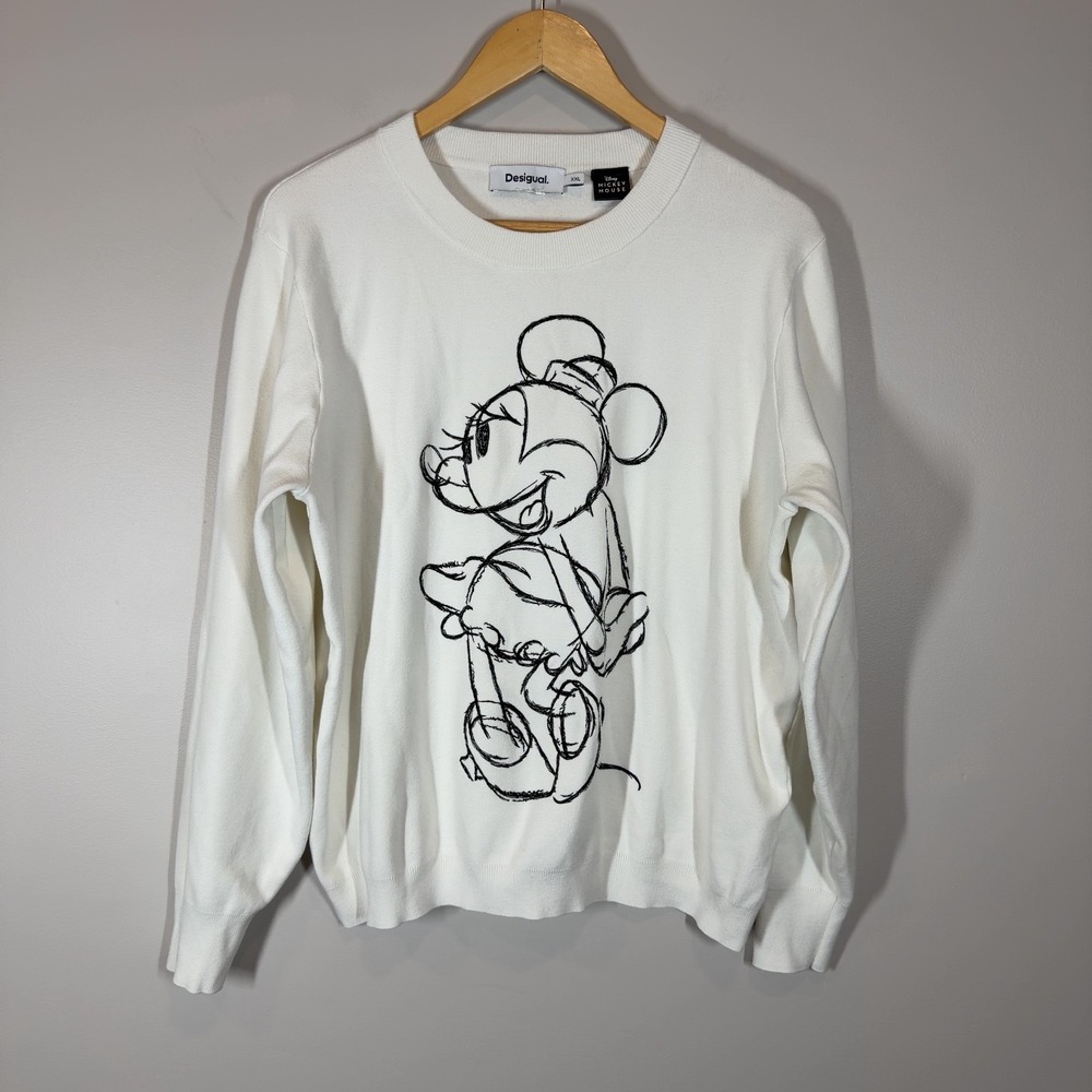 Desigual x Disney Minnie Mouse White Knit Sweater Women's Size XXL Long Sleeve
